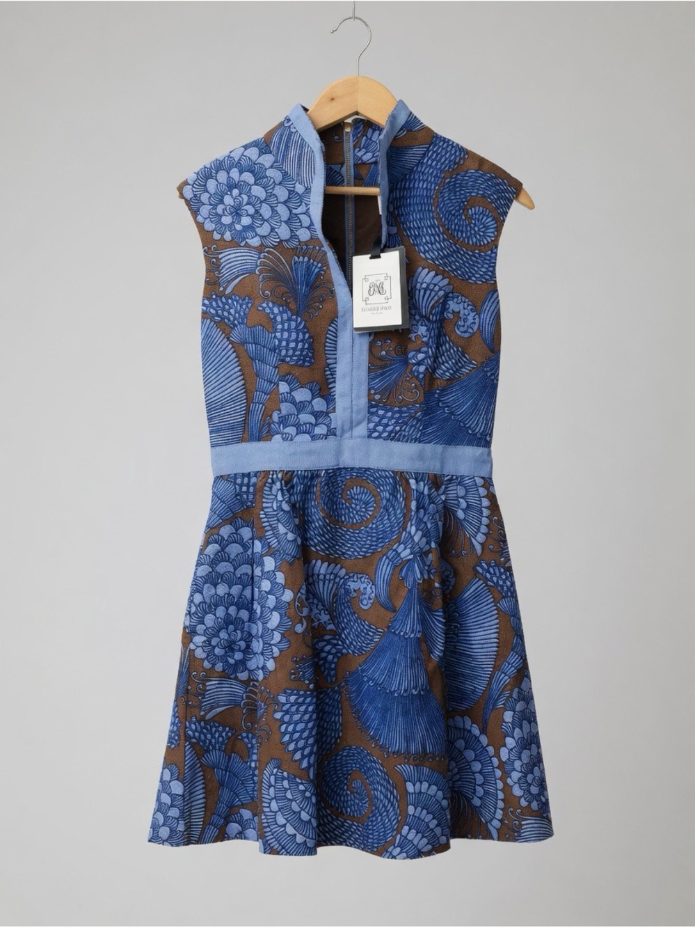 Elizabeth McKay Blue and Brown Floral Fit-and-Flare Dress